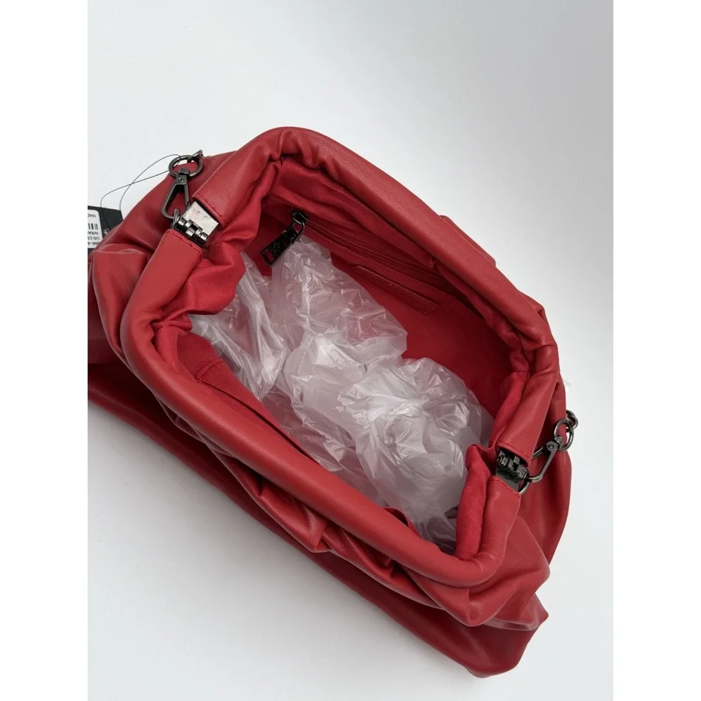 Badgley Mischka Wrapped Frame Clutch Chain‎ Strap Red Vegan Leather New